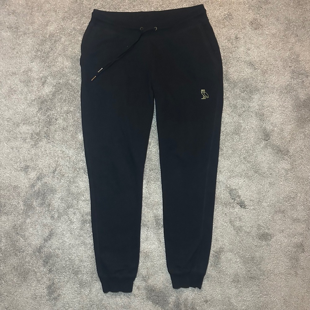 OVO Sweatpants Mens Medium Black Gold Owl Logo Joggers Made in Canada